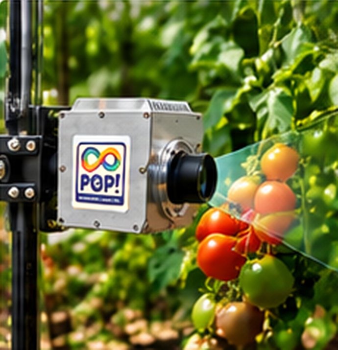 PRO-PIX-Sensor ausgerichtet auf eine Tomatentraube im Gewächshaus