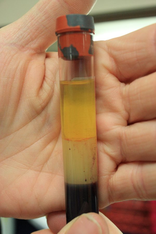 A vial of separated blood, a laboratory sample